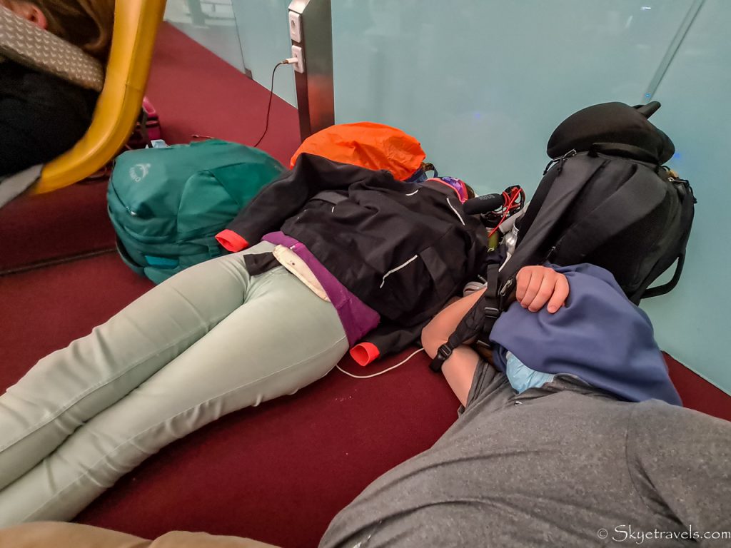 Sleeping on Our Layover in Charles de Gaulle